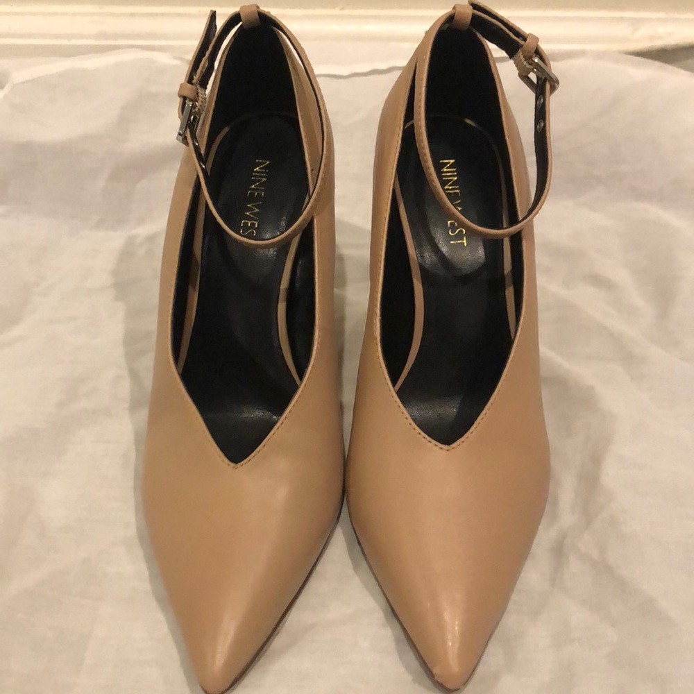 Nine West nude strap pumps